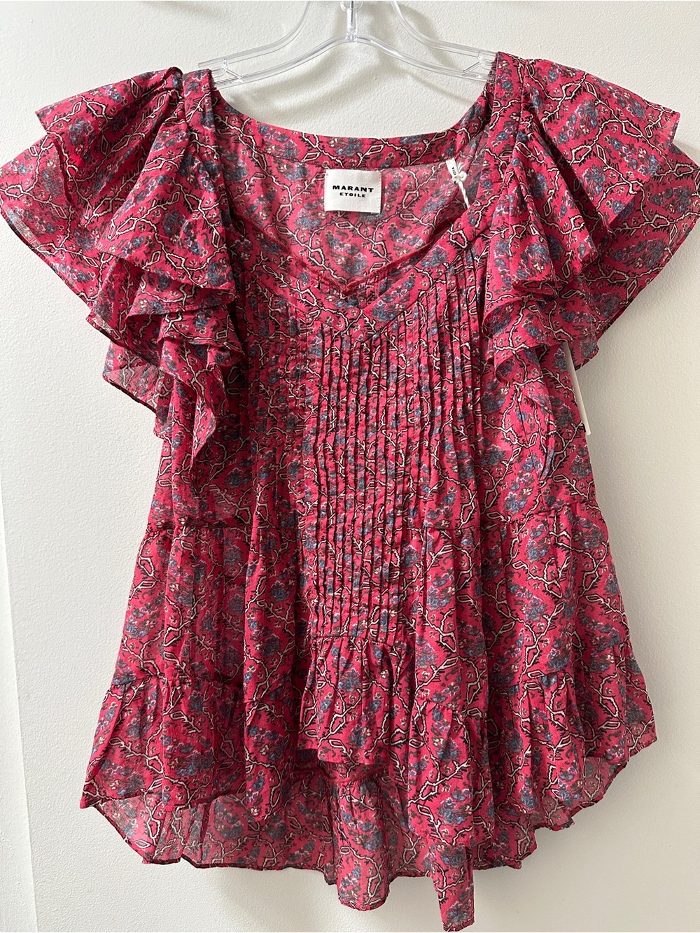 Isabel Marant Pink Paisley Pintuck Ruffle Blouse